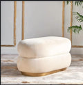 LUXURIOUS OVAL UPHOLSTERED OTTOMAN BENCH WITH GOLD BASE