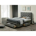 DARK GREY QUEEN SIZE PLATFORM BED UPHOLSTERED & TUFTED HEADBOARD & FRAME