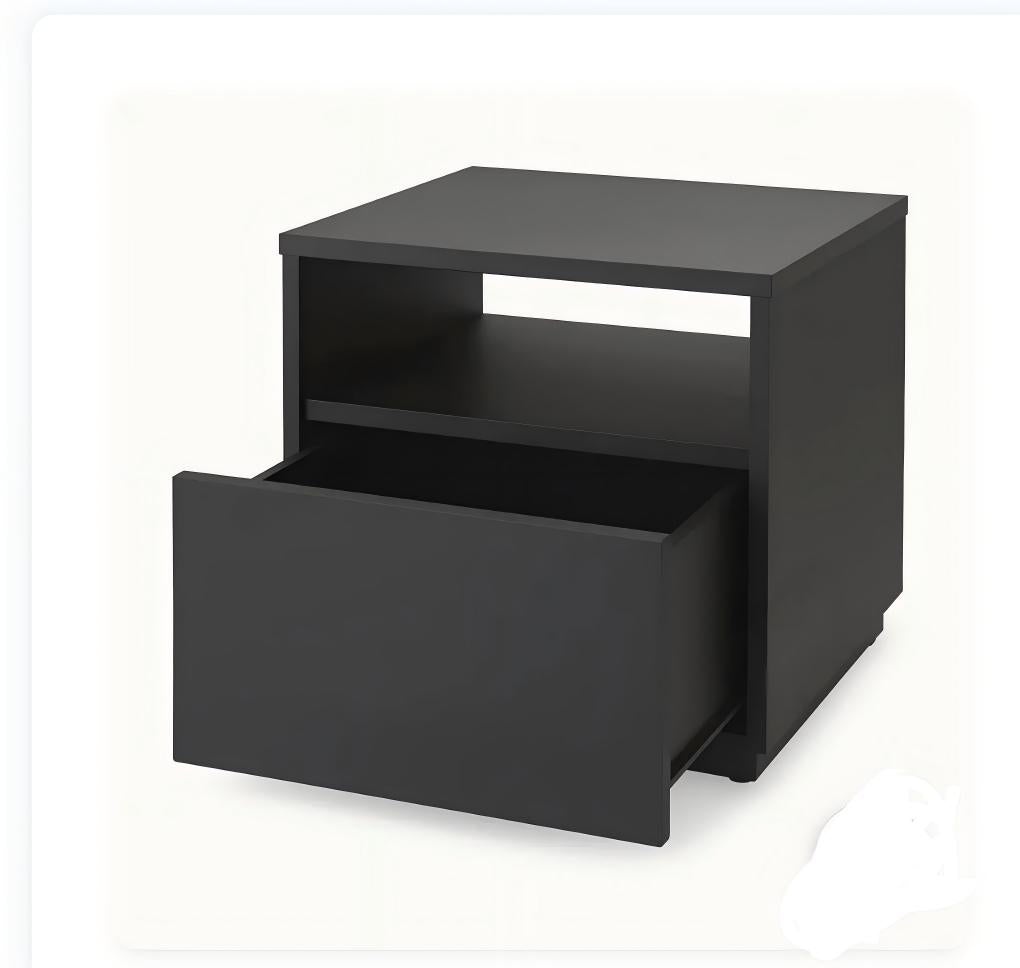 MODERN BLACK SIDE TABLE WITH DRAWER & OPEN SHELF