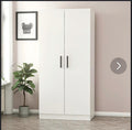 MODERN 2 DOOR WHITE WARDROBE WIT DOUBLE HANGING RAILS 90CM