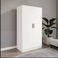 MODERN 2 DOOR WARDROBE WITH SHELVES & HANGING SPACE WHITE FINISH SIZE