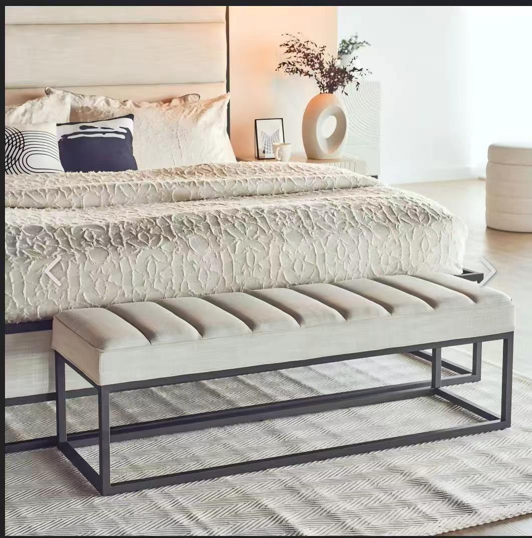 MODERN CHANNEL-TUFTED UPHOLSTERED BENCH-INDUSTRIAL FRAME ACCENT SEATING