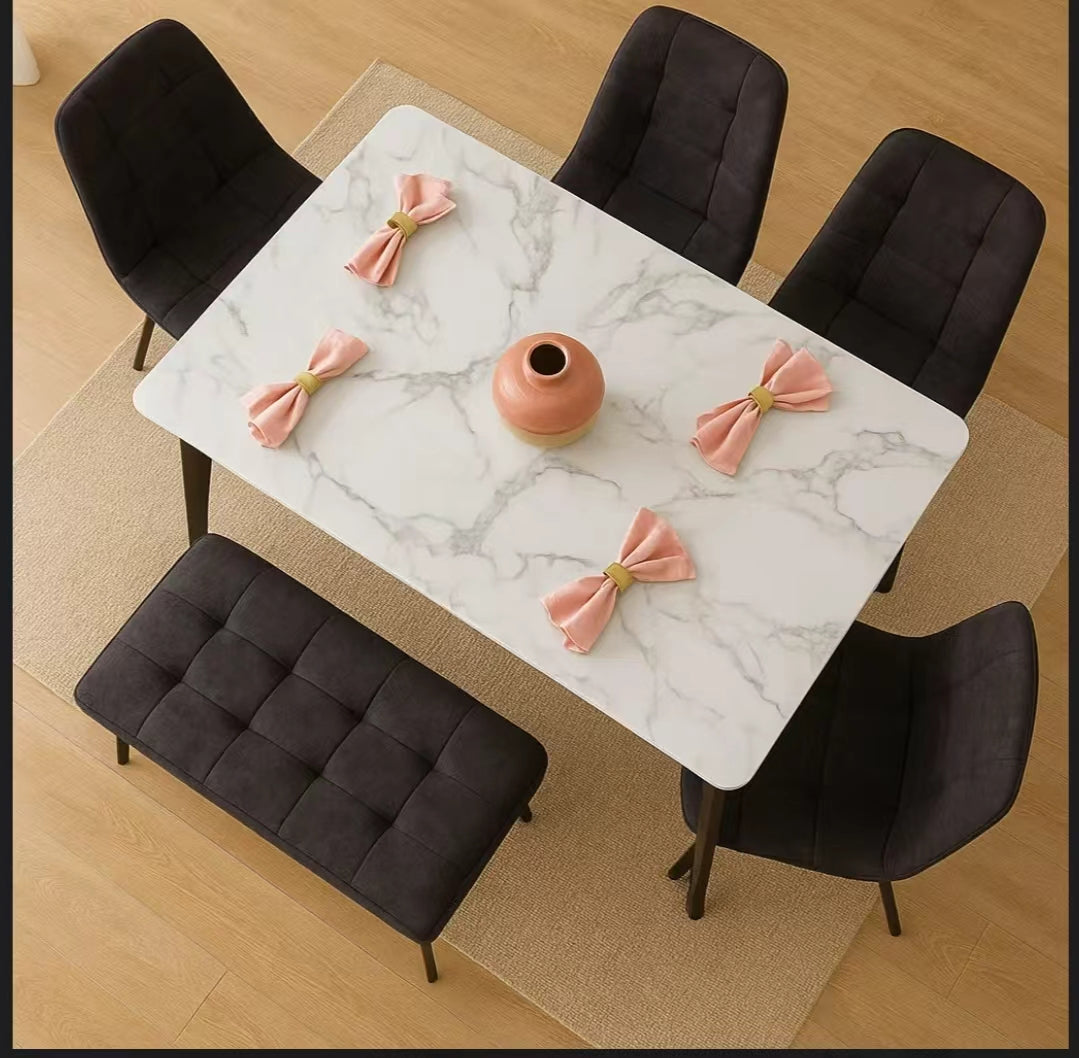 THE MID CENTURY MARBLE LOOK DINING SET WITH BENCH