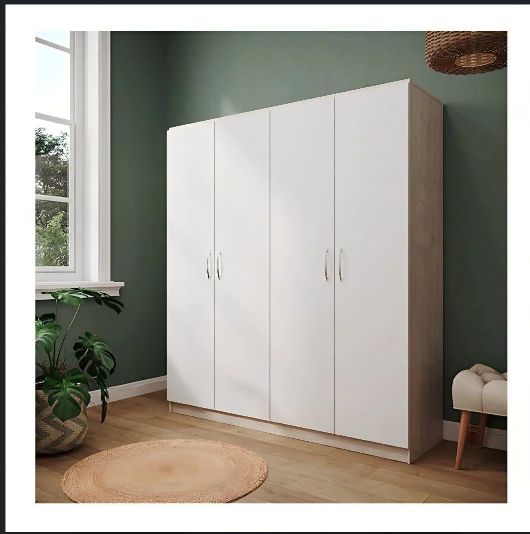 4 DOOR SPACIOUS WARDROBE WITH SHELVES & HANGING SPACE